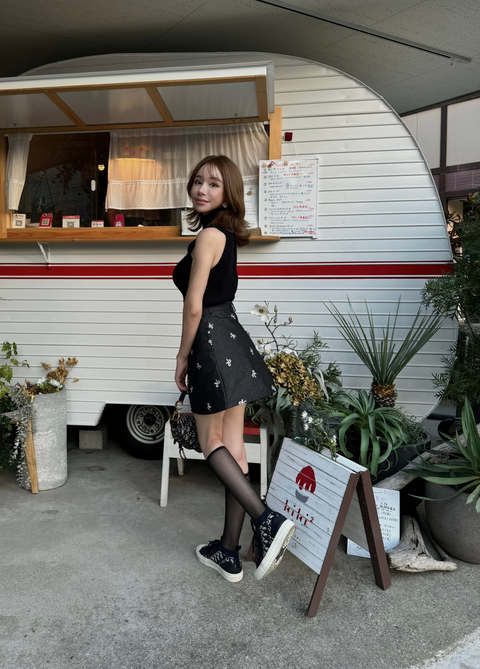 デニムリボンスカート　Navy black