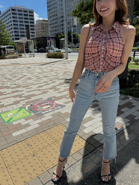ノースリーブチェックシャツ　Pink