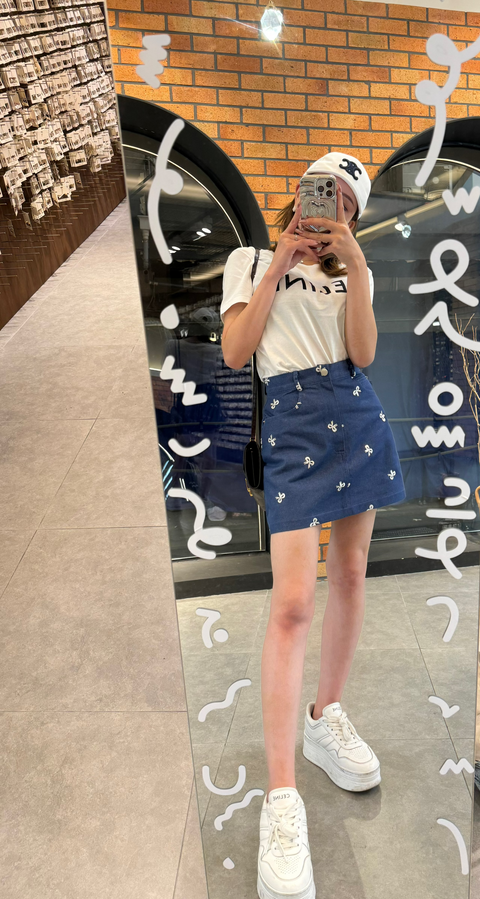 デニムリボンスカート　Navy bulue