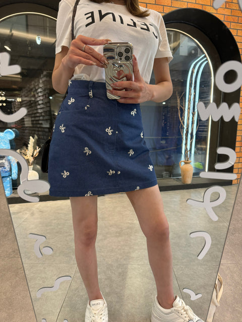 デニムリボンスカート　Navy bulue