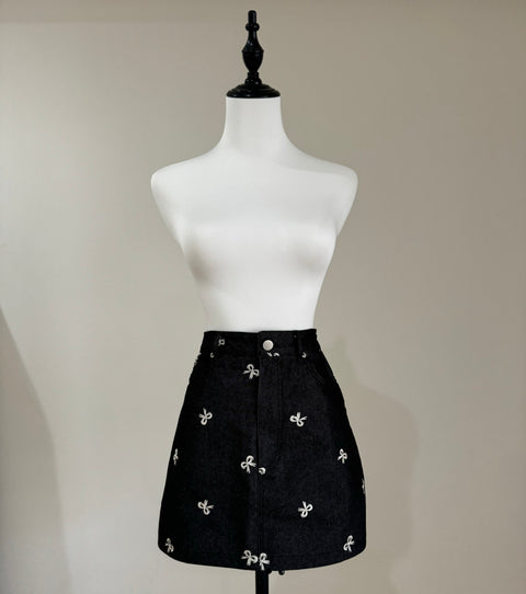 デニムリボンスカート　Navy black