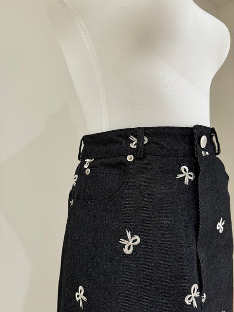 デニムリボンスカート　Navy black