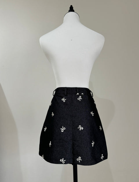 デニムリボンスカート　Navy black