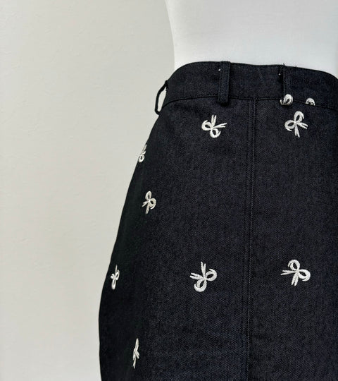 デニムリボンスカート　Navy black