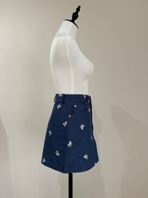 デニムリボンスカート　Navy bulue