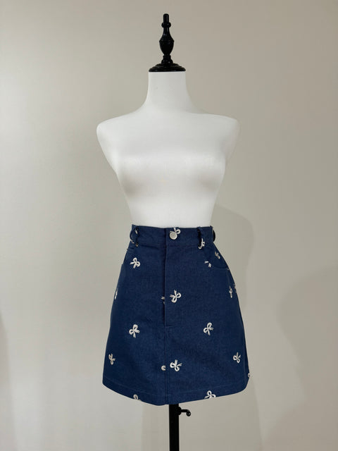 デニムリボンスカート　Navy bulue