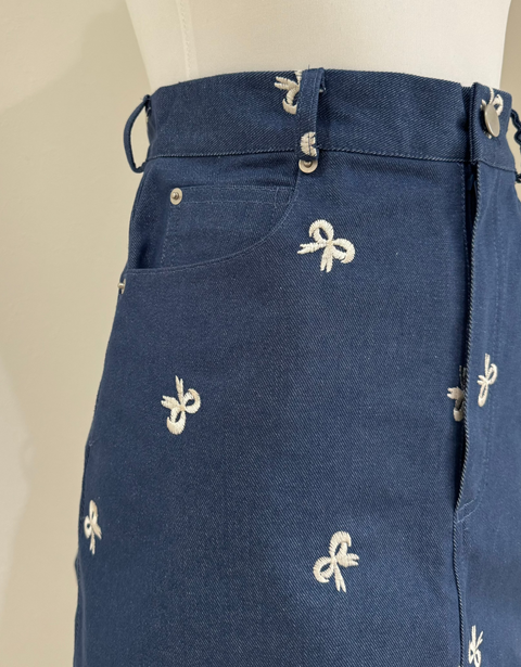 デニムリボンスカート　Navy bulue
