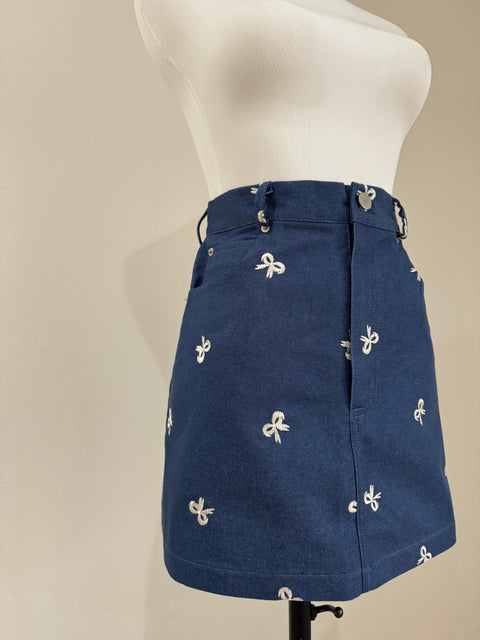 デニムリボンスカート　Navy bulue
