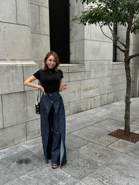 デザインワイドパンツ　Navy