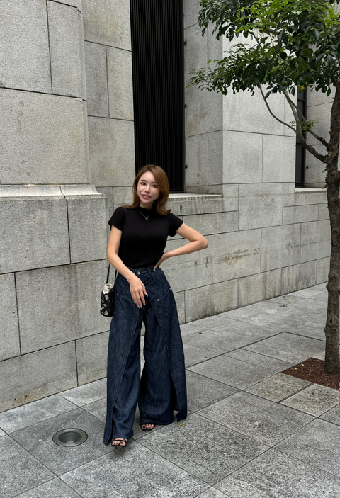 デザインワイドパンツ　Navy