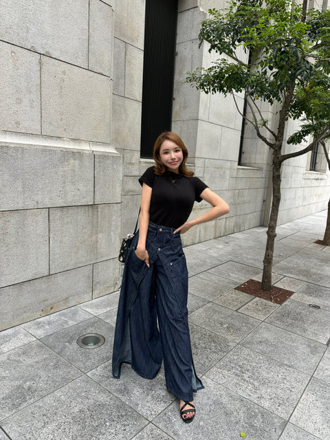 デザインワイドパンツ　Navy