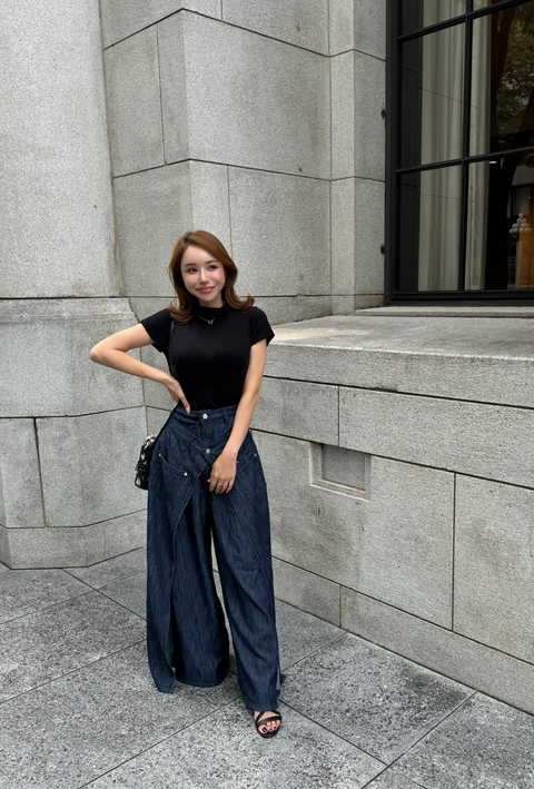 デザインワイドパンツ　Navy