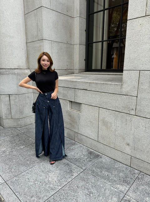 デザインワイドパンツ　Navy