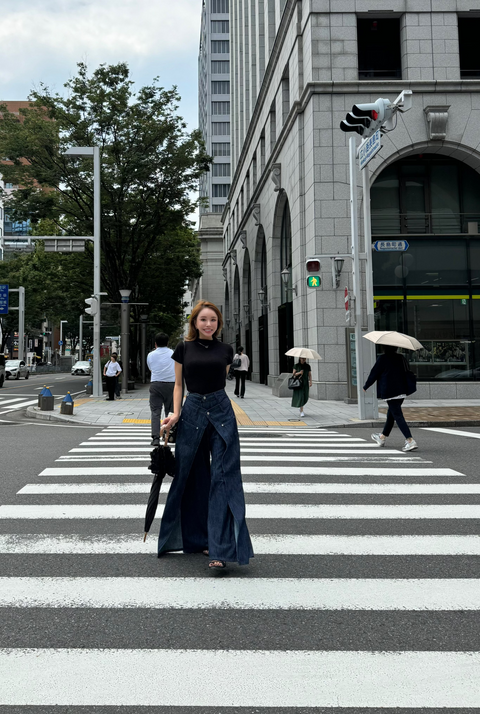 デザインワイドパンツ　Navy