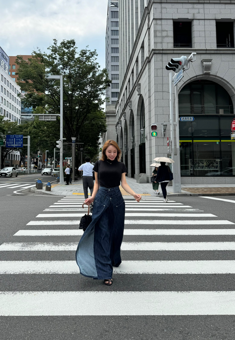 デザインワイドパンツ　Navy