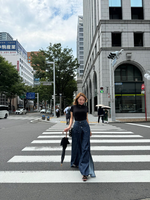 デザインワイドパンツ　Navy