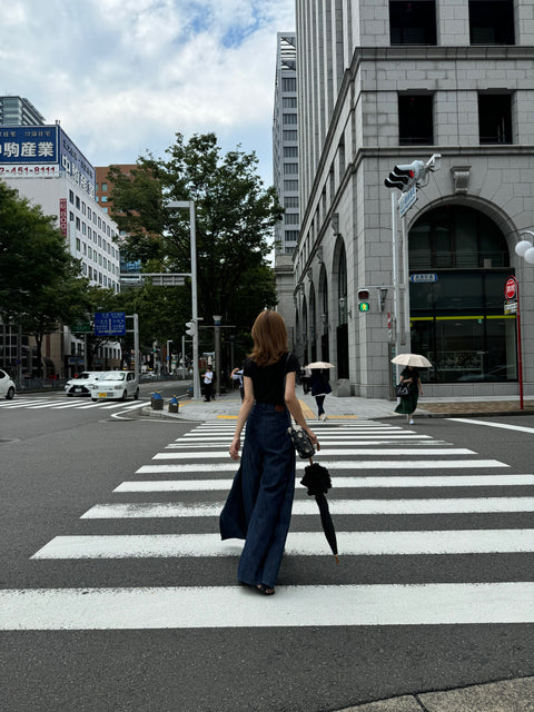デザインワイドパンツ　Navy