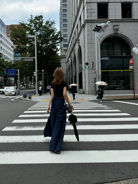デザインワイドパンツ　Navy