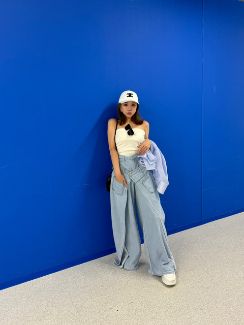 デザインワイドパンツ　Light blue