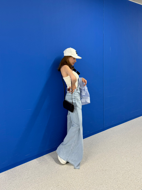 デザインワイドパンツ　Light blue