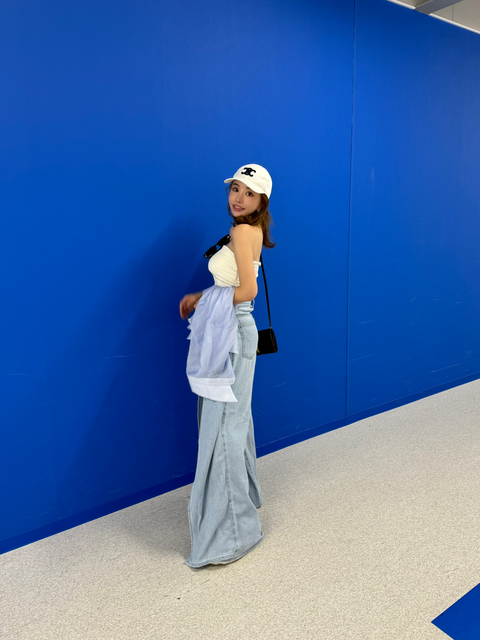 デザインワイドパンツ　Light blue