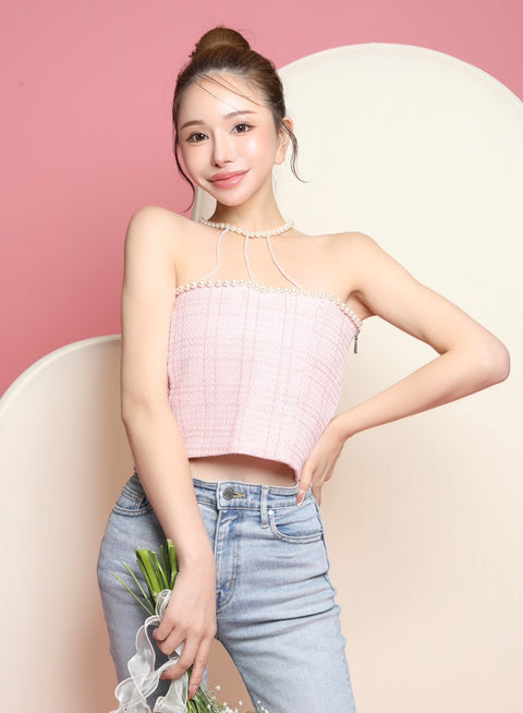 ２Wayツイードパールトップス　Pink